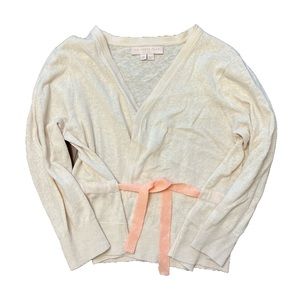 Gal Meets Glam Alana Sweater Cream Cardigan w/ Tie,  53% Linen, size Medium
